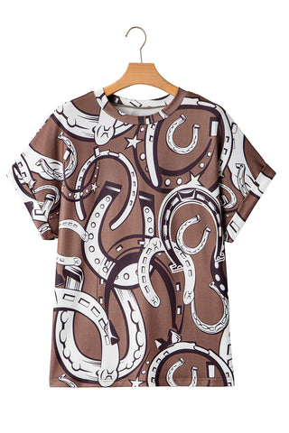 CLEARANCE Lucky Horseshoes Graphic Round Neck T-shirt