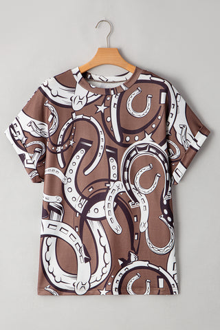 CLEARANCE Lucky Horseshoes Graphic Round Neck T-shirt
