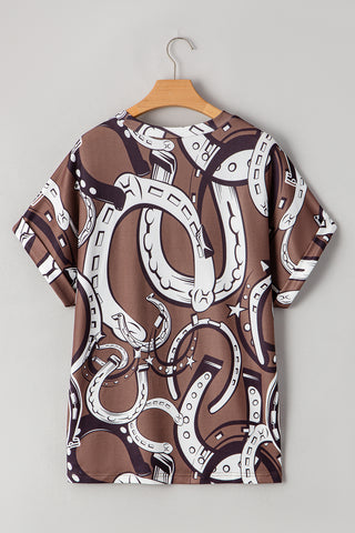 CLEARANCE Lucky Horseshoes Graphic Round Neck T-shirt
