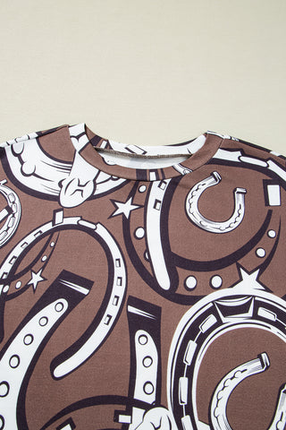 CLEARANCE Lucky Horseshoes Graphic Round Neck T-shirt