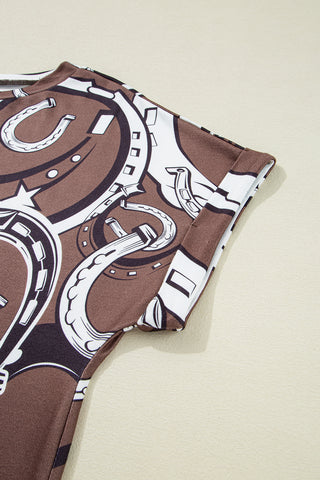 CLEARANCE Lucky Horseshoes Graphic Round Neck T-shirt