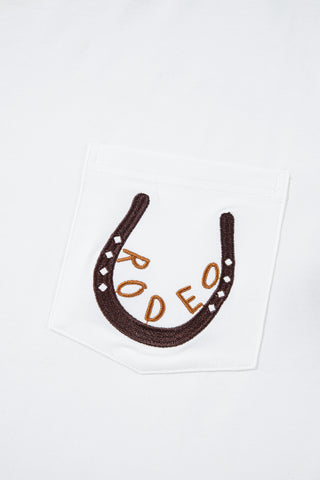 White RODEO Horseshoe Embroidered Patch Pocket Tee