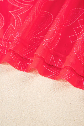 Red Western boot stitch Mesh T Shirt