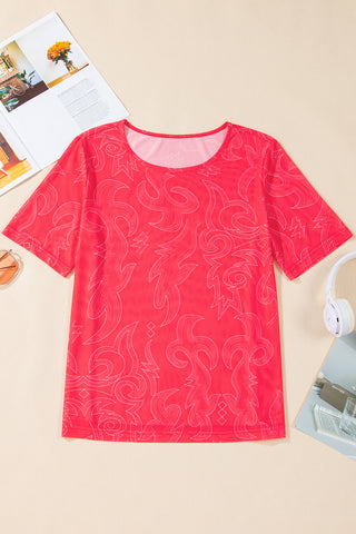 Red Western boot stitch Mesh T Shirt