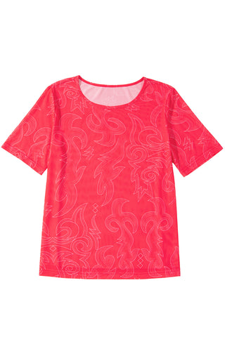 Red Western boot stitch Mesh T Shirt