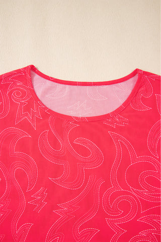 Red Western boot stitch Mesh T Shirt