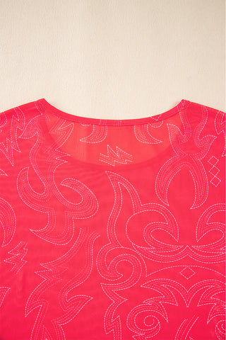 Red Western boot stitch Mesh T Shirt