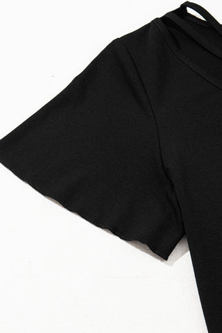 Black Crisscross V Neck Butterfly Sleeve T Shirt