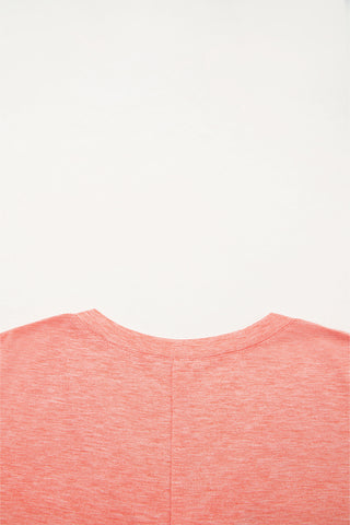 Fresh Salmon Floral Patched V Neck Long Sleeve Top