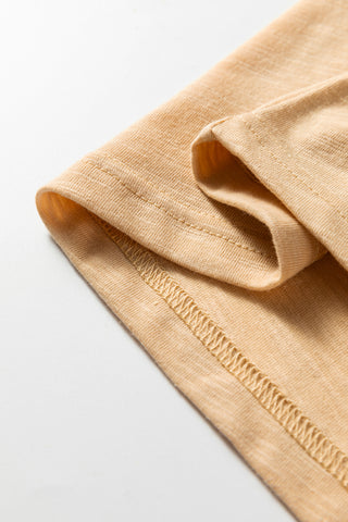 Light French Beige Solid Color Button V Neck Long Sleeve Top