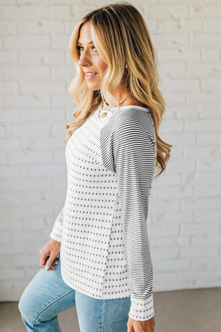 Black Stripe Raglan Patchwork Long Sleeve Tee