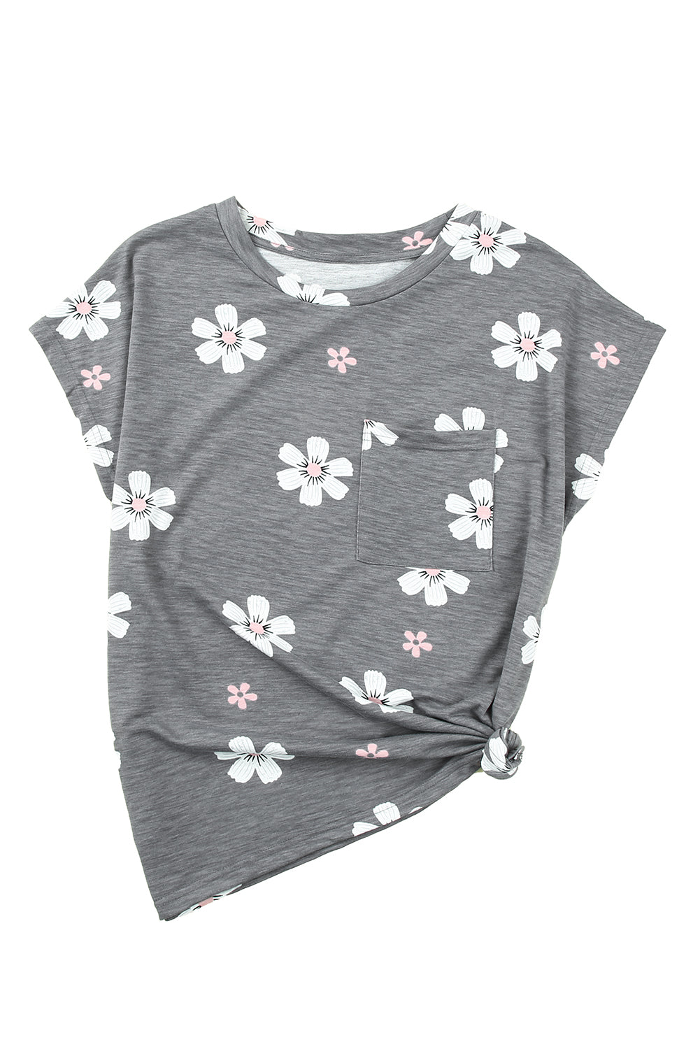 Floral Cap Sleeve T-Shirt with Pocket