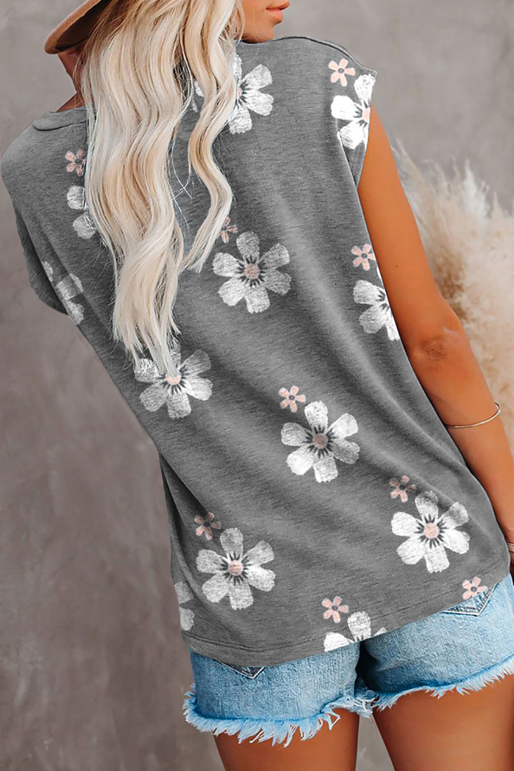 Floral Cap Sleeve T-Shirt with Pocket