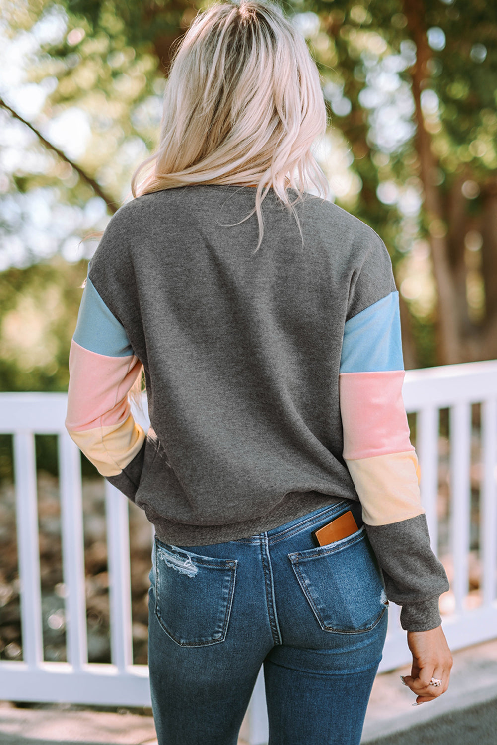 Color Block Casual Drop Sleeve Sweatshirt