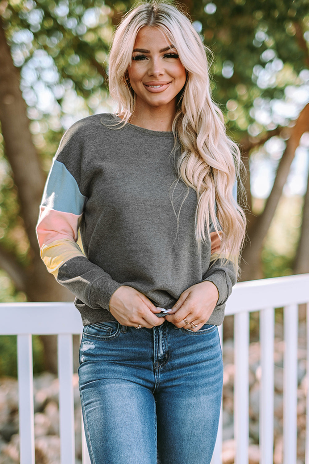 Color Block Casual Drop Sleeve Sweatshirt