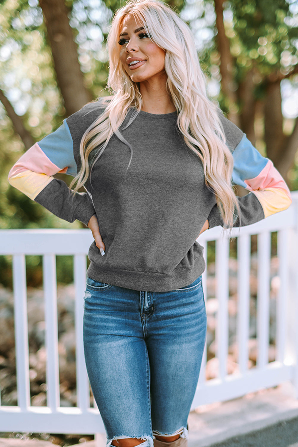 Color Block Casual Drop Sleeve Sweatshirt