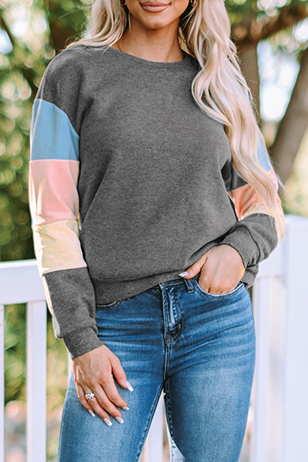 Color Block Casual Drop Sleeve Sweatshirt