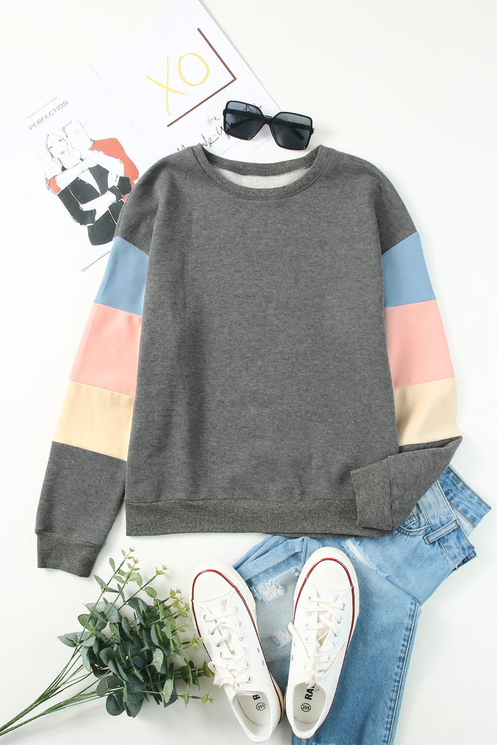 Color Block Casual Drop Sleeve Sweatshirt