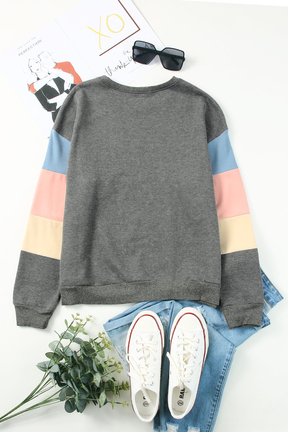 Color Block Casual Drop Sleeve Sweatshirt