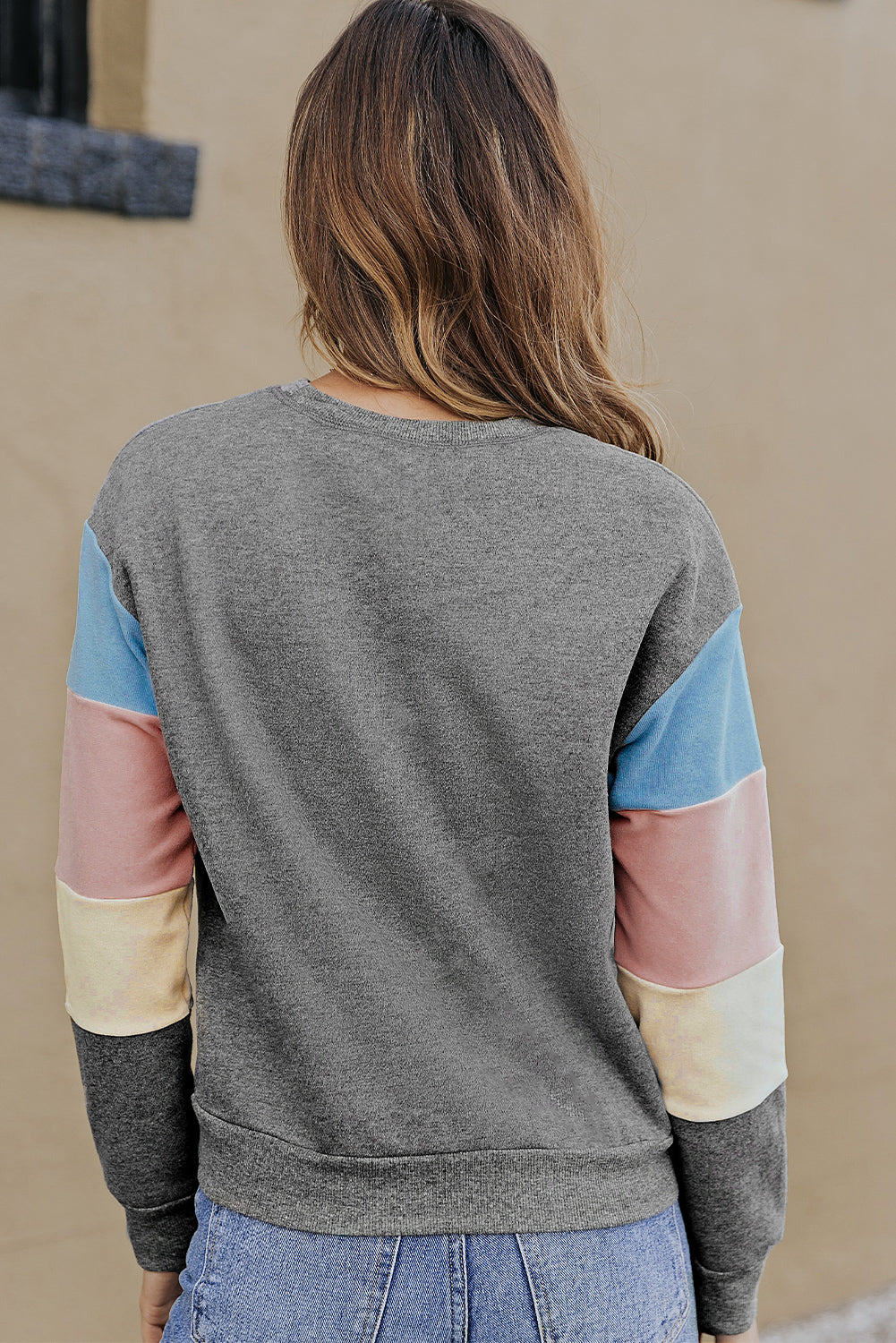 Color Block Casual Drop Sleeve Sweatshirt