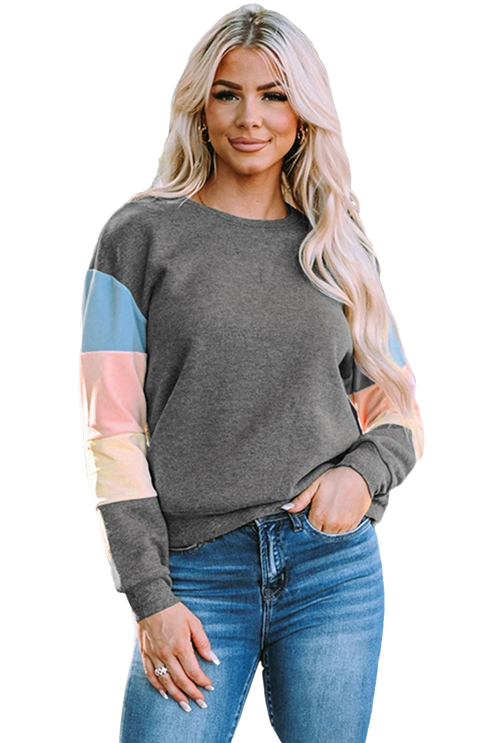 Color Block Casual Drop Sleeve Sweatshirt