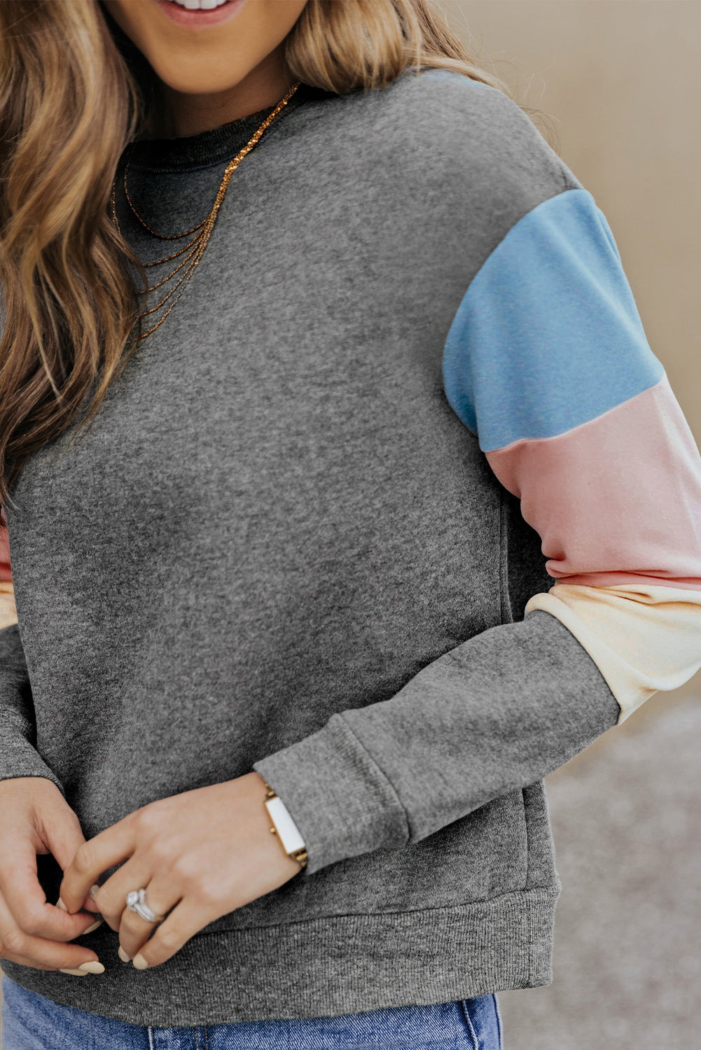 Color Block Casual Drop Sleeve Sweatshirt