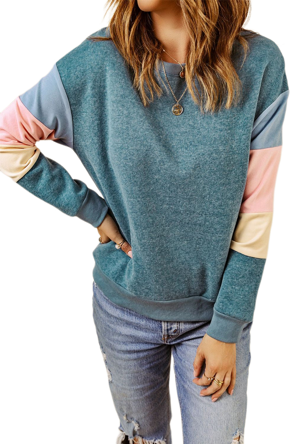 Color Block Casual Drop Sleeve Sweatshirt