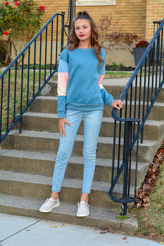 CLEARANCE Block Casual Drop Sleeve Sweatshirt