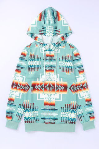 Aztec Geometric Drawstring Zipper Hoodie