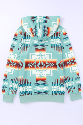 Aztec Geometric Drawstring Zipper Hoodie