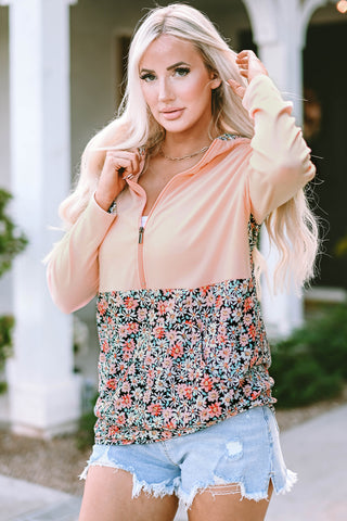 CLEARANCE Floral Patch Half Zip Kangaroo Pocket Hoodie