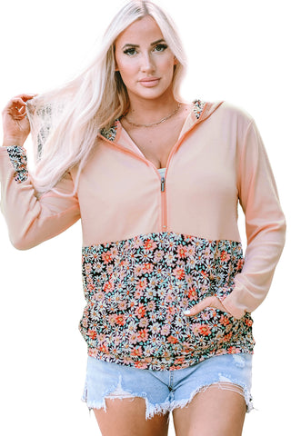 CLEARANCE Floral Patch Half Zip Kangaroo Pocket Hoodie