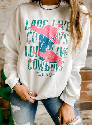 CLEARANCE White LONG LIVE COWBOY WILD WEST Graphic Sweatshirt