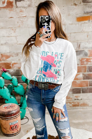 CLEARANCE White LONG LIVE COWBOY WILD WEST Graphic Sweatshirt