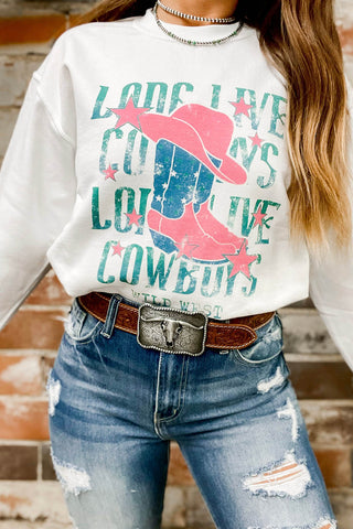CLEARANCE White LONG LIVE COWBOY WILD WEST Graphic Sweatshirt