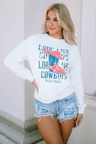 CLEARANCE White LONG LIVE COWBOY WILD WEST Graphic Sweatshirt