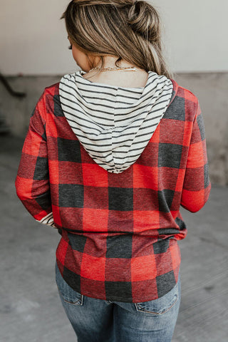 ***CLEARANCE *** Red Plaid Patch Sleeve Leopard Christmas Graphic Hoodie