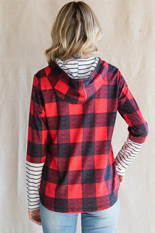 ***CLEARANCE *** Red Plaid Patch Sleeve Leopard Christmas Graphic Hoodie