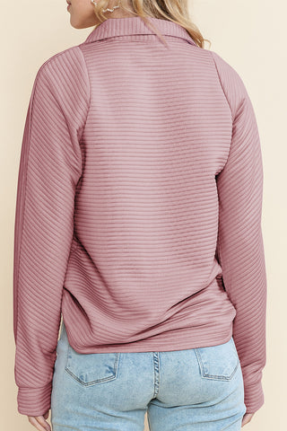 CLEARANCE Peach Blossom Ribbed Texture Quarter Zip Sweatshirt
