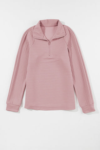 CLEARANCE Peach Blossom Ribbed Texture Quarter Zip Sweatshirt