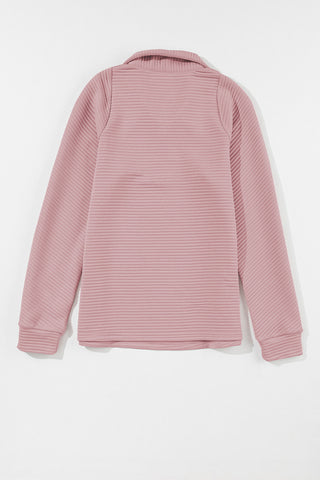 CLEARANCE Peach Blossom Ribbed Texture Quarter Zip Sweatshirt