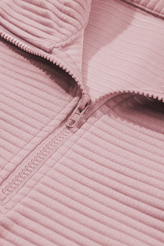 CLEARANCE Peach Blossom Ribbed Texture Quarter Zip Sweatshirt