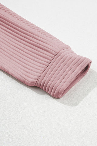 CLEARANCE Peach Blossom Ribbed Texture Quarter Zip Sweatshirt