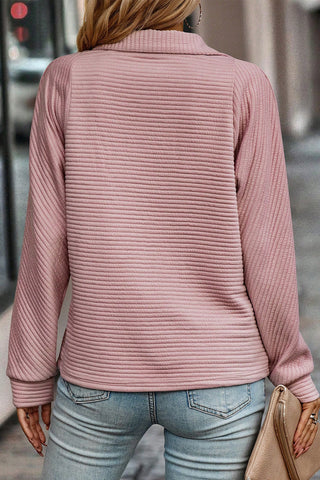 CLEARANCE Peach Blossom Ribbed Texture Quarter Zip Sweatshirt