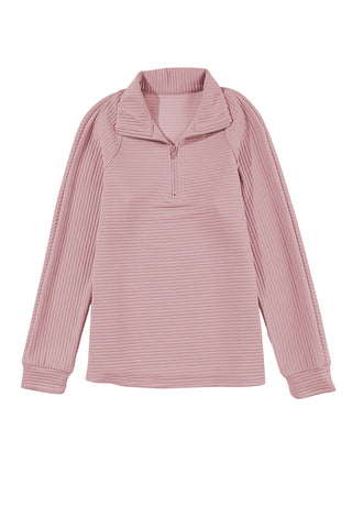 CLEARANCE Peach Blossom Ribbed Texture Quarter Zip Sweatshirt