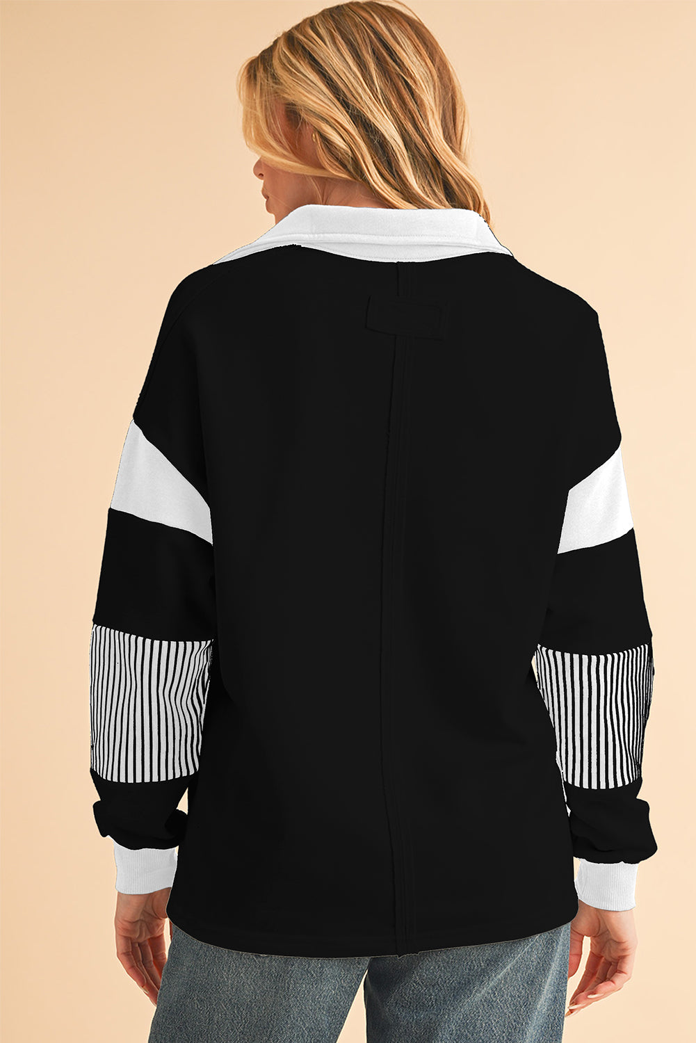 Black Striped Patchwork Collar Sweatshirt