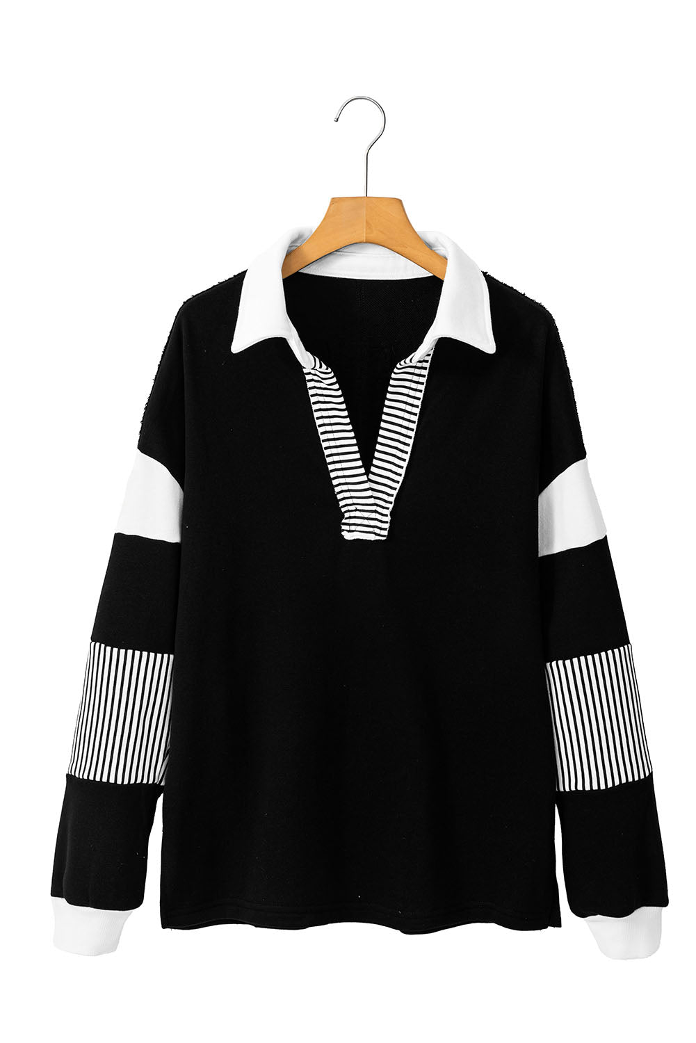 Black Striped Patchwork Collar Sweatshirt