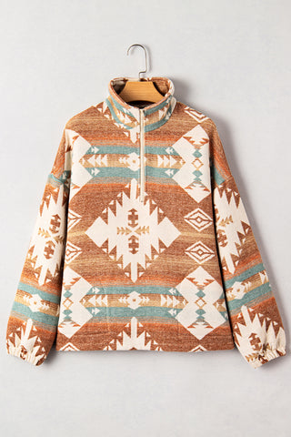 CLEARANCE Quarter Zip Elastic Cuffs Aztec Sweatshirt