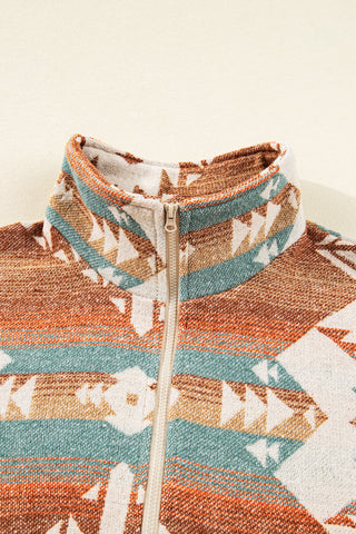 CLEARANCE Quarter Zip Elastic Cuffs Aztec Sweatshirt