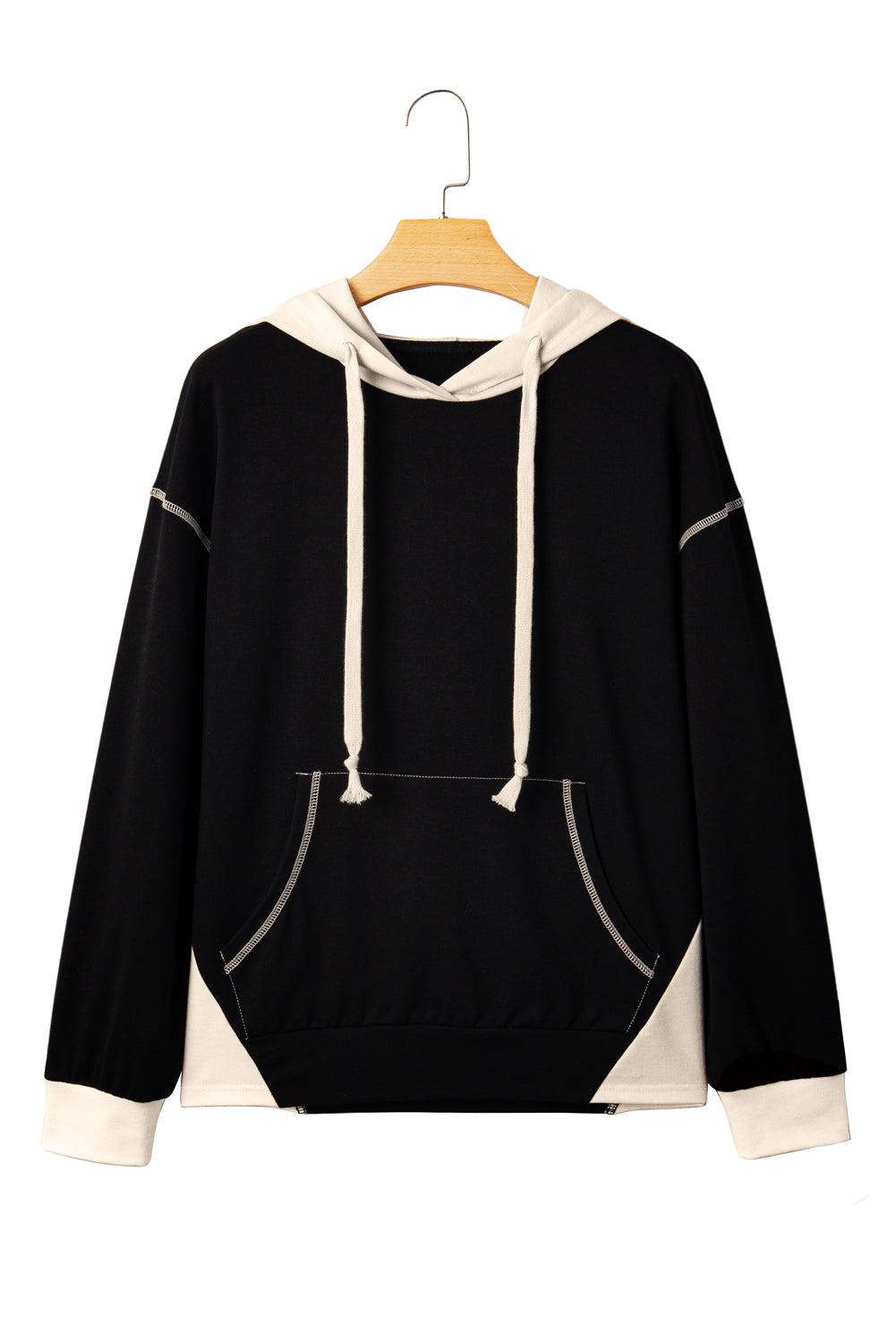Black Contrast Trim Kangaroo Pocket Hoodie